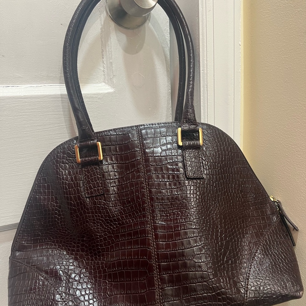 Talbots Dark Brown Crocodile-Embossed Shoulder Bag - Picture 4 of 7